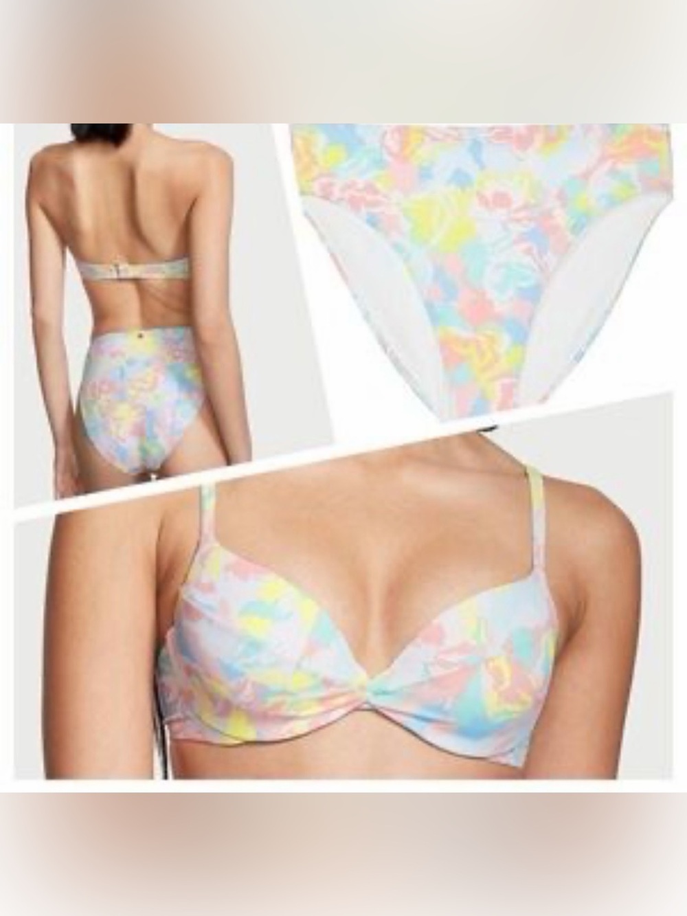 Victoria's Secret Pastel Floral Bikini Set - Pink, Blue, Yellow